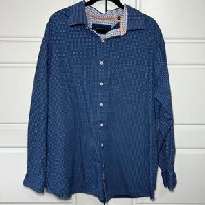 Twenty Eight Degrees Men Blue Dot Orange Accents Long Sleeve Button Up Shirt 1XL